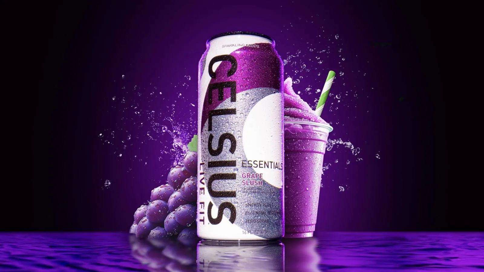 Celsius energy drink with grape slush
