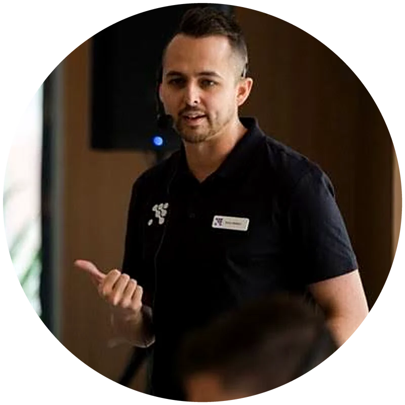Sean Melton, founder of First Byte, speaking at a marketing event